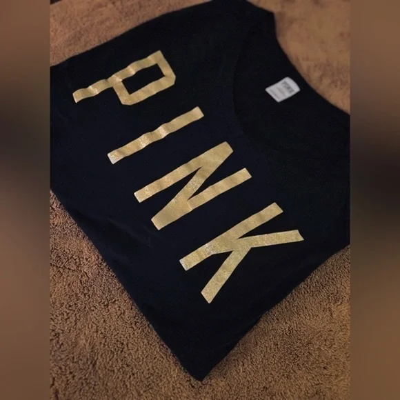 Victoria’s Secret PINK black and gold long sleeve T-shirt, size Small - Picture 4 of 7